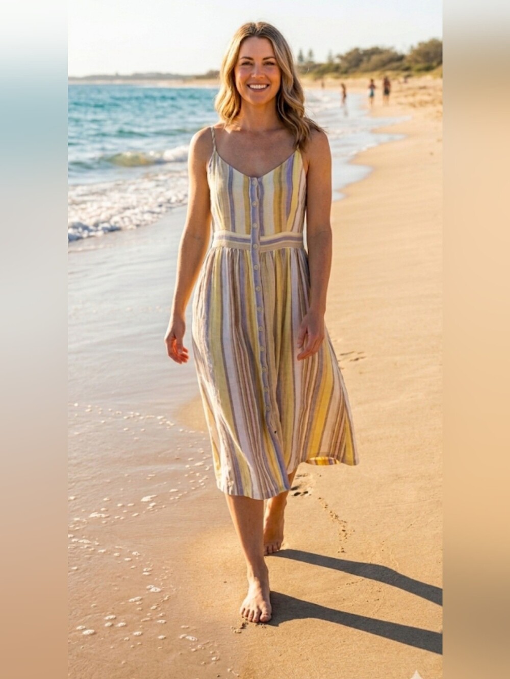Heyton Linen-blend Spaghetti Strap Summer Dress with side pockets / Sz S
